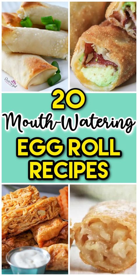 Looking for some mouthwatering egg roll recipes? These recipes are incredibly delicious! Savory and sweet egg roll recipes! These egg rolls are perfect as a side dish for dinner or almost any family gathering. Enchilada Egg Rolls, Italian Sausage Egg Rolls, Egg Roll Wrapper Recipes Baked, Spaghetti Egg Rolls, Unique Egg Rolls, Dessert Eggroll Ideas, Things To Make With Egg Roll Wrappers, Breakfast Egg Roll Recipes, Egg Roll Wrapper Recipes Dinners