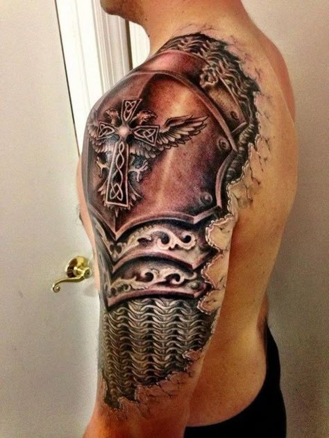 Kurt Tattoo, Armour Tattoo, Tato 3d, Shoulder Armor Tattoo, Tattoos Masculinas, Gladiator Tattoo, Cool Shoulder Tattoos, Armor Tattoo, Polynesian Tattoos