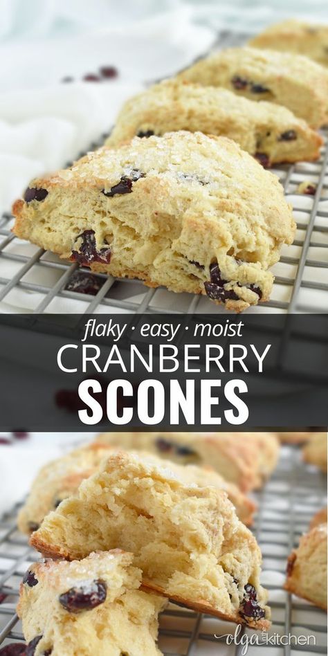 Easy Cranberry Scones: deliciously soft on the inside, crispy on the outside, flaky and moist. The only scones recipe you will ever need! #scones #cranberryscones #olgainthekitchen #recipes #dessert #pastry #videorecipe #homemade Cranberry Scones Recipe, Fruit Scones Recipe, The Best Scones, Best Scones, Best Scone Recipe, Breakfast Scones, Drop Scones, Cranberry Scones, Scones Recipe Easy