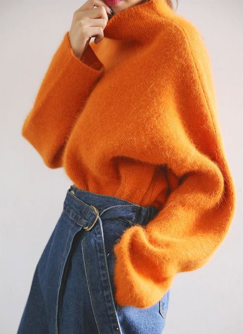 Funnel Neck Sweater (Orange) | STYLENANDA Fitness Lady, Orange Pullover, Orange Sweater, Beige Outfit, Funnel Neck Sweater, Fall Collection, 여자 패션, Inspiration Mode, Looks Style