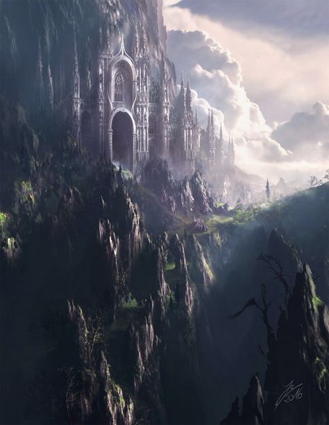 A mountaintop city far off in the Rainlands to the north. Creature Fantasy, Fantasy Castle, Fantasy City, Fantasy Setting, Fantasy Places, Art Et Illustration, Fantasy Art Landscapes, Fantasy Concept Art, Fantasy Aesthetic