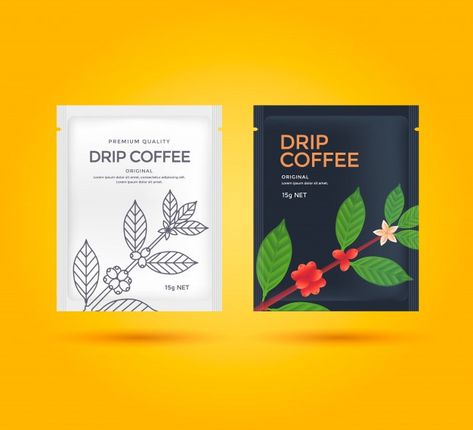 Packaging design for drip coffee. vector... | Premium Vector #Freepik #vector #food #business #vintage #tree Paper Cup Design, Coffee Bag Design, Soap Packaging Design, Gift Set Packaging, Tea Supplies, Tea Packaging Design, Coffee Pack, Coffee Label, Coffee Vector