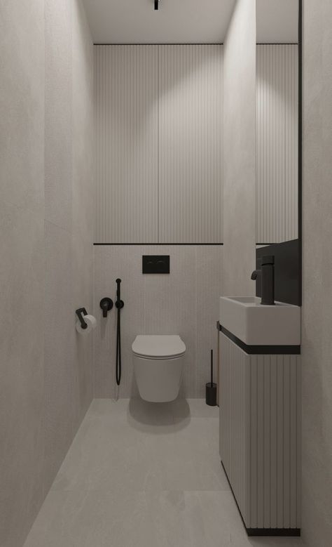 bathroom interior design white makeover Bathroom Interior Design White, Small Wc, Modern Bathroom Tiles, Interior Design White, Small Toilet Design, Neutral Bathroom Decor, Small Bathroom Design Ideas, Mini Bad, Toilet Room Decor