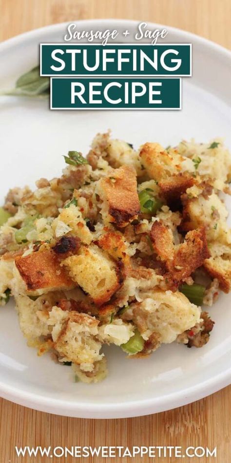 This stuffing with sage and sausage is the ultimate side dish that steals the show! Packed with savory sausage, fresh sage, and all the cozy flavors of the season, it’s the stuffing recipe you didn’t know you needed—but now won’t want to live without! Stuffing With Sage Sausage, Clam Stuffing Recipe, Sage Stuffing Recipes, Sage Sausage Stuffing, Sausage Sage Stuffing, Slow Cooker Stuffing, Homemade Stuffing Recipes, Sage Stuffing, Sage Recipes