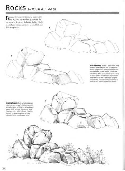 The Art of basic drawing How To Draw Rocks, How To Draw Landscape, Drawing Tutorial Step By Step, Rock Drawing, Landscape Drawing Tutorial, Drawing Perspective, Drawing Rocks, Landscape Pencil Drawings, Step Design