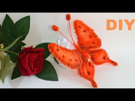 Pipe Cleaner Butterfly Tutorial, Pipe Cleaner Butterfly, Paper Doily Crafts, Clean Flowers, Pipe Cleaner Flowers, Butterfly Craft, Butterfly Tutorial, Doilies Crafts, Diy Crafts Love