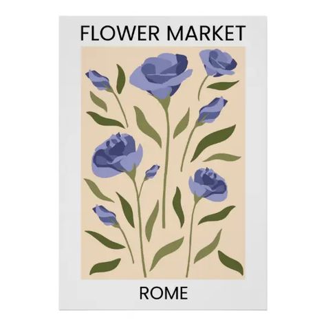 Flower Market Rome, Flat Florals, Flower Market Posters, Rome Poster, Rome Art Print, Printable Wall Collage, Rome Art, Modern Wall Art Prints, Flower Market Poster