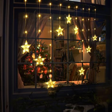 PRICES MAY VARY. 🌟【UNIQUE STRUCTURE】Total LED number of Quntis star Christmas curtain lights is 76, including a total of 9 stars ornaments. Take the star in the middle as the center point and spread it symmetrically to both sides, turning your window sill into a gorgeous starlight arch. Whether it is seasonal holiday lightening or daily party lightening, Quntis Christmas decoration lights is the best choice you must have. NOTE: The Christmas window star lights cannot be connected in series. 🌟【 Xmas Window Decorations, Christmas Window Lights, Garland String Lights, Star String Lights, Led Curtain Lights, Curtain String Lights, Indoor String Lights, Window Light, Decorating With Christmas Lights