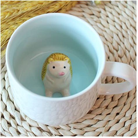 Hedgehog Accessories, Kawaii Cups, Hedgehog Gifts, Baby Hedgehog, Animal Mugs, Birthday Cup, Cute Hedgehog, Miniature Animals, Ceramics Ideas Pottery