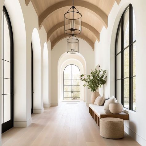 Jelena Tosic | JT DESIGNS on Instagram: "Moody Midweek: Embrace designs that inspire! What do you think is the common design element / theme in all of these designs? Design By: JT Designs #arches #moodyrooms #traditionaldesign #moodymidweek #interiordesign" Arched Ceiling Ideas, Arches Home, Arch House Design Interior, Boho Home Interior Design, Arched Hallway Ideas, Arched Entry, Curved Entryway, Decorative Hallway Ideas, Modern Home Entryway