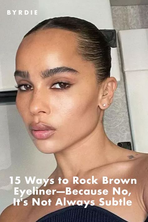 Brown Eyeliner On Black Women, Brown Eyeliner Liquid, Brown Eyeliner Freckles, Smudged Brown Eyeliner Natural, Brown Mascara And Eyeliner Look, Brown Eyeliner Black Woman, Brown Tightline Eyeliner, Brown Under Eyeliner, Black Vs Brown Eyeliner