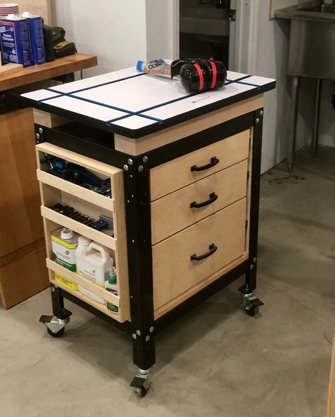 Table Saw Cabinet, Mobile Tool Cart, Workbench Stool, Rolling Workbench, Workbench Ideas, Shop Cart, Workshop Cabinets, Utility Cabinet, Garage Workshop Organization