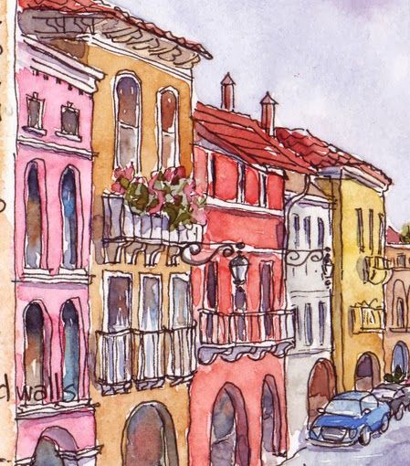 City View Drawing, Houses Sketch, Sketching Buildings, Watercolor Buildings, City Watercolor, Building Painting, Watercolor Architecture, Artist Sketchbook, 수채화 그림