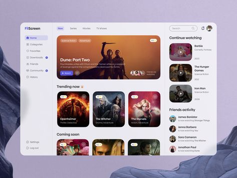 Movie streaming service design (dashboard) - UX/UI by Margarita Mikhalyova Streaming Service Design, Streaming Website Design, News Dashboard, Movie Website Design, Movie Widget, Fashion Dreamer, Website Sitemap, Dashboard Ui Design, App Dashboard