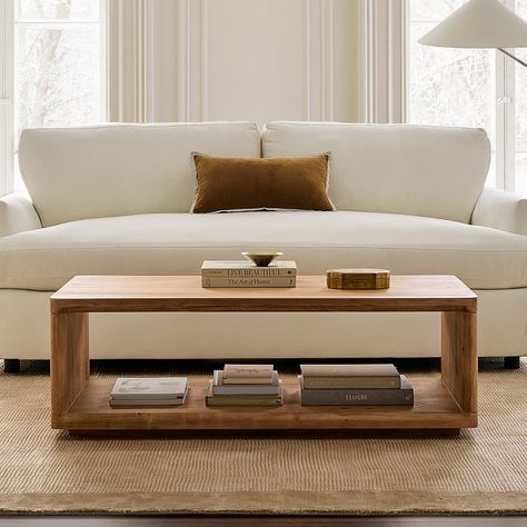 West Elm Coffee Table, Bookcase Bedroom, Wall Mirror With Shelf, Retro Living Rooms, Coffee Table Rectangle, Coffee Table Styling, Wood Cover, Furniture Trends, Outdoor Dining Furniture