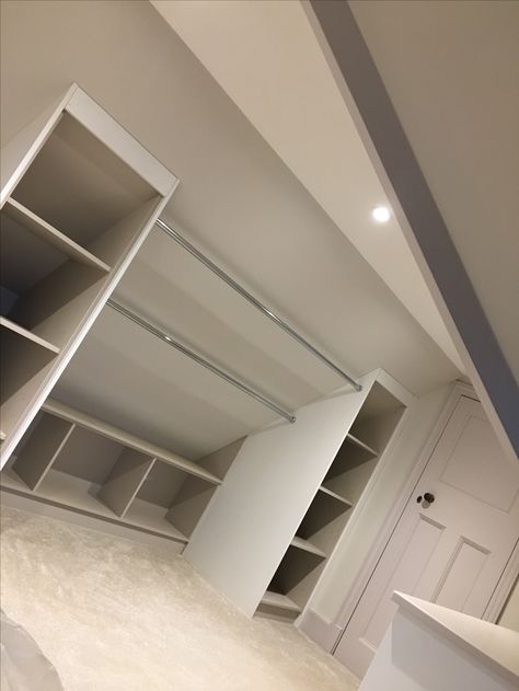 Slanted Ceiling Closet, Loft Closet, Attic Bedroom Storage, Attic Wardrobe, Attic Bedroom Designs, Attic Closet, Living Room Ideas Farmhouse, Loft Storage, Closet Renovation