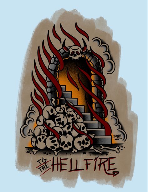 #tattoo #traditionaltattooflash #lornashore #art #artist #procreate #painting #watercolor #aesthetic #hell #metal #tattooideas #tattoodesign #tattooinspiration #artistsoninstagram Traditional Portal Tattoo Flash, American Traditional Tattoos Large, Hellfire Club Tattoo, Traditional Portal Tattoo, Traditional Native American Tattoos, Hell Tattoo Ideas, Painting Watercolor Aesthetic, Hellraiser Tattoo, Procreate Tattoo Design