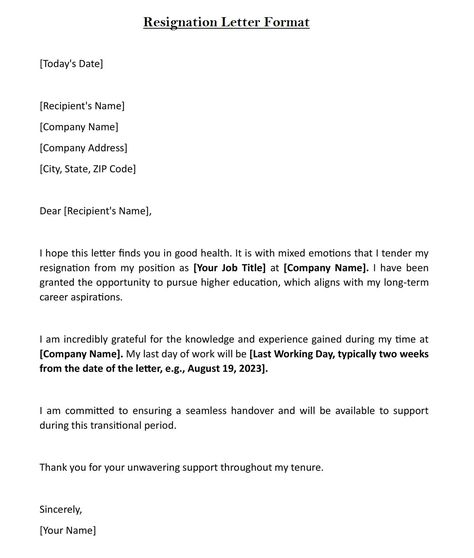 Resignation Letter Format [Today’s Date] [Recipient’s Name] [Company Name] [Company Address] [City, State, ZIP Code] ... Read moreResignation Letter Template (Download in Word) The post Resignation Letter Template (Download in Word) appeared first on TechGuruPlus.com. Professional Resignation Letter, Mom Template, Resignation Letter Format, Resignation Letter Template, Perfect Cover Letter, Resignation Template, Short Resignation Letter, Job Resignation Letter, A Formal Letter