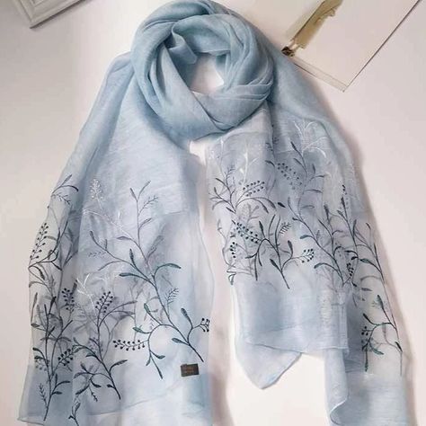 Real Silk Oriental Floral Embroidery Scarf Shawl – IDREAMMART Embroidery Scarf, Hijab Collection, Latest Dress Design, Minimalist Fashion Women, Chunky Knitting Patterns, Silk Pattern, Diy Embroidery Designs, Elegant Scarves, Diy Scarf