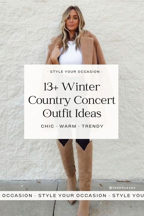 Nashville Inspired Outfits Winter, Styling Cowboy Boots Women Winter, Off White Hat Outfit, Country Music Festival Outfits Winter, White Cowboy Boot Outfits Winter, Glam Cowgirl Outfit Winter, Country Concert Outfit For Winter, Winter Western Boots Outfit, December Country Concert Outfit