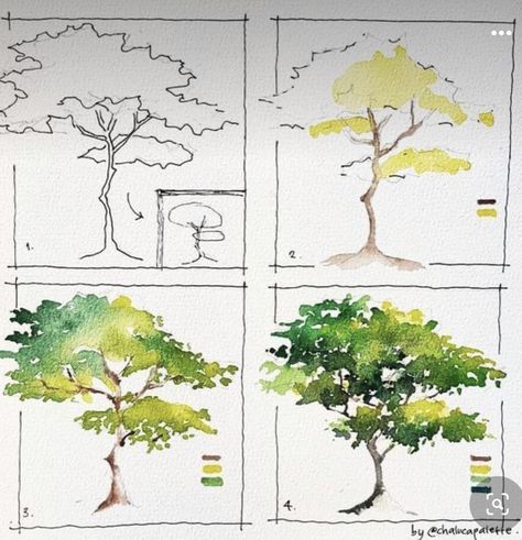 Tree Watercolor Painting, Simple Tree, Watercolor Paintings For Beginners, Watercolor Tree, Watercolor Paintings Easy, Watercolor Painting Techniques, 수채화 그림, Watercolor Landscape Paintings, Watercolor Paintings Tutorials