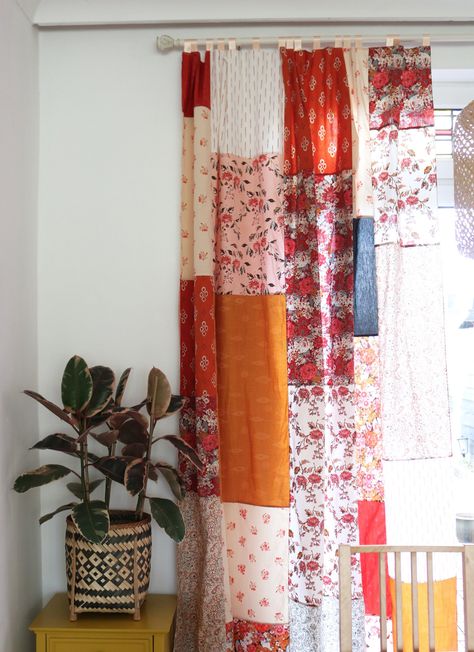 Fabric Diy Decor, Fabric Uses Ideas, Patchwork Linen Curtains, Boho Patchwork Curtains, Sewing Patterns Home Decor, Patchwork Curtains Fabric Scraps, Patch Work Curtains, How To Make Curtains From Fabric, House Sewing Projects