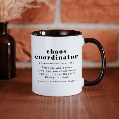 Fun Definition, Mug Drawing, Boss Humor, Mug Display, Chaos Coordinator, Leaving Gifts, Boss Gift, Cadeau Photo, Mother's Day Mugs