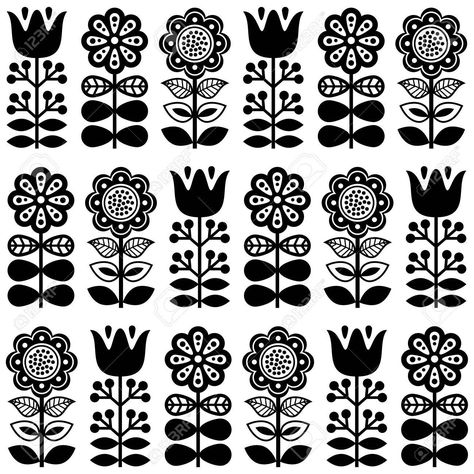 Patrón finlandés inspirado del arte popular inconsútil en negro - escandinavo, estilo nórdico Foto de archivo - 82050651 Jagua Henna, Folk Illustration, Arte Folk, Scandinavian Pattern, Folk Art Flowers, Folk Design, Scandinavian Folk Art, Scandinavian Art, Arte Popular