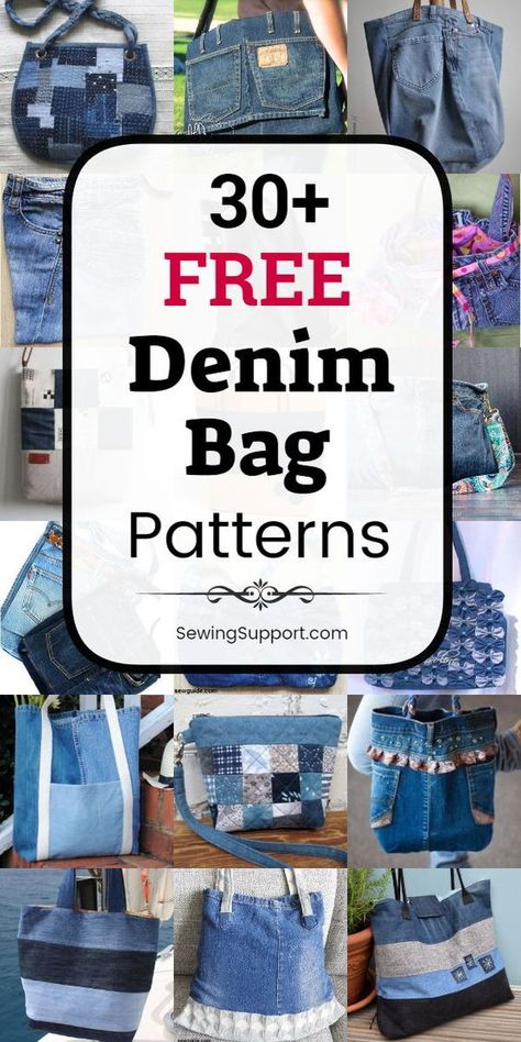 30+ Free Denim Bag  Purse Patterns #jeansbagpatterns #jeanbagspatternideas #recyclejeansbagpattern Jeans Projects, Jean Projects, Denim Bags From Jeans, Artisanats Denim, Diy Old Jeans, Jean Ideas, Jean Diy, Tas Denim, Recycled Jeans Bag