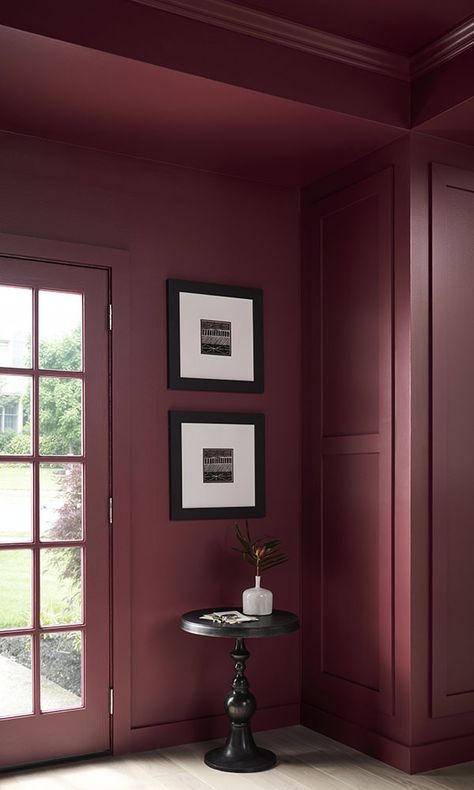 Announcing the Behr Color of the Year 2025 – Rumors. Add warmth and rich allure with this ruby red paint color and find inspiration to incorporate into your spaces. Behr Color Of The Year, Colours Interior Design, Red Paint Colors, Interior Wall Colors, Living Room And Kitchen Design, Behr Colors, Airbnb Design, Behr Paint, Living Room Design Inspiration