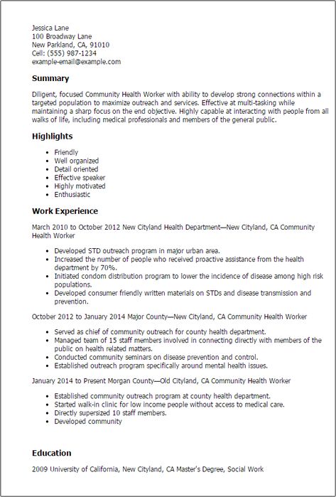 Professional Community Health Worker Templates to Showcase Your Talent | MyPerfectResume Customer Service Resume, Federal Resume, Mental Health Worker, Public Health Nurse, Community Health Worker, Resume Ideas, Resume Objective Examples, Sales Resume, Support Worker