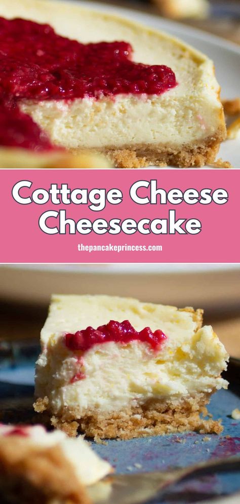 Looking for an easy and healthy dessert? Try this cheesecake recipe with cottage cheese. This cottage cheese cheesecake is a delicious twist on traditional cheesecake. It's one of the best healthy cheesecake options and a great addition to your collection of cottage cheese desserts. Recipe With Cottage Cheese, Cottage Cheese Cheesecake, Cottage Cheese Dessert Recipes, Pancake Princess, Healthy Cheesecake Recipes, Traditional Cheesecake, Protein Cottage Cheese, High Protein Cheesecake, Cottage Cheese Recipes Healthy