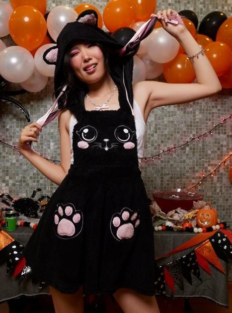 Sweet Society Black Cat Fuzzy Hooded Skirtall | Hot Topic Sweet Society, Right Arrow Icon, Halloween Store, Cat Tail, Like A Cat, Dress Store, Halloween Dress, Cat Paws, Sweet Dress