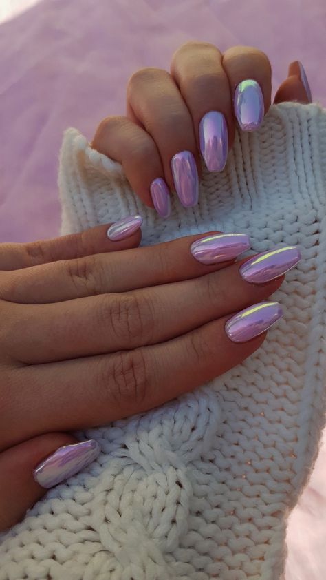 Unicorn Purple Nails, Light Purple And Light Blue Nails, Purple Nails With Chrome Powder, Unicorn Pink Nails, Lavender Unicorn Chrome Nails, Purple Chrome Ombre Nails, Pink And Purple Chrome Nails, Purple Unicorn Chrome Nails, Pearlescent Purple Nails