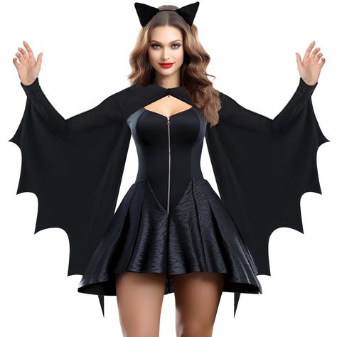 PRICES MAY VARY. 【HIGH MATERIAL】: The bat women costume adult is made of 100% polyester knitted fabric is excellent workmanship, lightweight, and comfortable. This funny Halloween bat costume for women is designed with elastic closure that is easy to put on and take off. The bat costume for women looks very realistic so that is an excellent choice for a Halloween suit. 【Bat COSTUME SIZE】: Funny adult bat costume sizes include S/M and L/XL. bat woman costumes for women including bat headbands and Bat Costume Halloween, Bat Ears Headband, Bat Wings Costume, Bat Halloween Costume, Halloween Costume Women, Bat Ears, Halloween Suits, Bat Costume, Costume Women