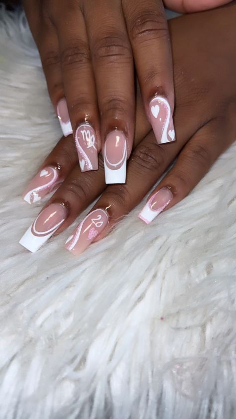 Short Virgo Nails, Virgo Acrylic Nails Designs, 20 Nails Birthday, 20th Birthday Nails Ideas, 21st Birthday Nails Virgo, Birthday Nail Designs Square, Birthday Nails Virgo Short, Acrylic Nails Designs Birthday, Virgo Season Nails