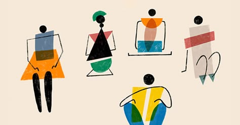 The Spirit of the Bauhaus on Behance Bauhaus Illustration Design, Minimalist Book Drawing, Bauhaus Animation, Abstract Character Design, Geometric Character Design, Bauhaus Illustration, Bauhaus Graphic Design, Geometric People, Motion Illustration