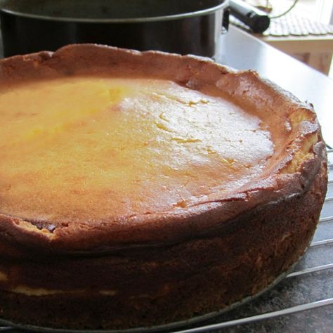 Easy German Cheesecake, still in the pan German Cheesecake Recipe, Polish Cheesecake, German Meatloaf, Quick Meatloaf, German Cheesecake, Easy Cheesecake Recipe, Mashed Potatoes And Gravy, Potatoes And Gravy, Banana Cream Cheesecake