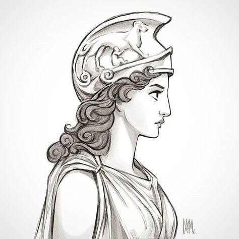 Greek Drawings, Mythological Goddesses, Cameron Mark, Minerva Goddess, Profile Sketch, Greek Drawing, Pallas Athena, Mediterranean Beauty, Greek Goddess Art