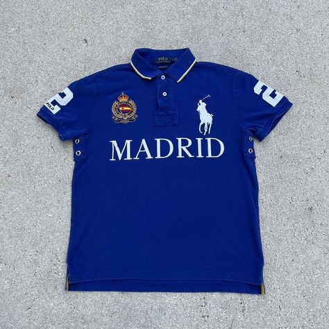 Polo Ralph Lauren Madrid Spain Big Pony Custom Slim... - Depop Chief Keef Polo, Guys Fashion, Estilo Swag, Polo Shirt Design, Chief Keef, Jesus Shirts, Madrid Spain, Ralph Lauren Polo, Polo Ralph