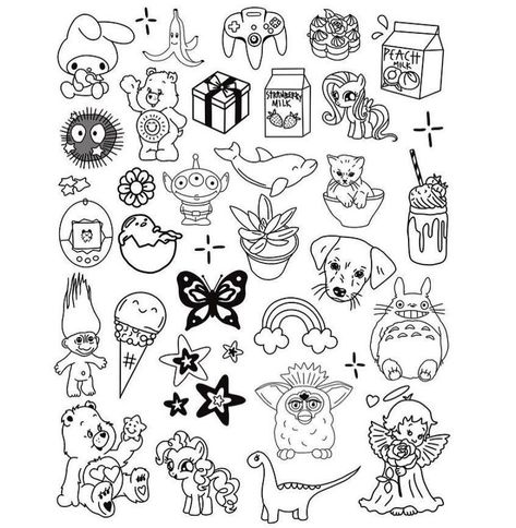 Blitz Tattoo, Stencil Outline, Kawaii Tattoo, Simple Tattoo Designs, Flash Tattoo Designs, Flash Sheet, Tattoos Geometric, Tattoo Flash Sheet, Doodle Tattoo