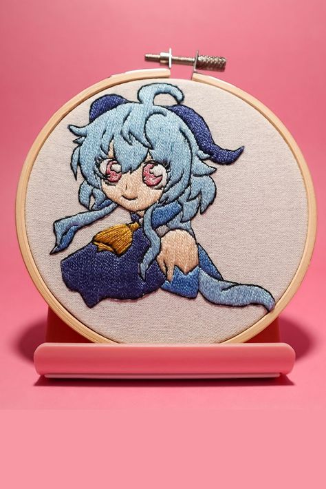 This is an embroidery of Ganyu from the game Genshin Impact. It is of the top half of her. Its hand stitched. It is in a 4 inch wooden hoop. Genshin Impact Embroidery, Genshin Embroidery, Genshin Impact Ganyu, Tactile Art, Embroidery Wall Art, Embroidery Wall, Embroidery Art, Etsy Wall Art, Genshin Impact