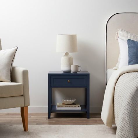 Cove Bedside Table in Midnight🌙 Perfect for those who love a moody coastal aesthetic, this stunning piece combines deep blue hues with classic coastal-inspired design elements. With its ample storage and elegant profile, it's the perfect addition to your bedroom. Designed in-house and available in statement midnight and classic white. Which is your favourite? Comment below. Blue Bedside Table, Blue Bedside Tables, Office Storage Furniture, Natural Furniture, The Cove, Online Furniture Shopping, Blue Living Room, Coastal Design, Stylish Bedroom