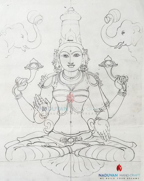 Astalaxmi  gaja Lakshmi Temple Art Drawing, Lakshmi Drawing, Shilpa Shastra, Gaja Lakshmi, Disney Drawing Tutorial, Compass Art, Temple Drawing, Indian Traditional Paintings, Ancient Drawings