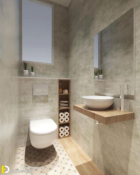 Small Toilet Design, Space Saving Toilet, Small Downstairs Toilet, Toilet Room Decor, Wc Design, Small Toilet Room, Guest Toilet, Washroom Design, Bad Inspiration