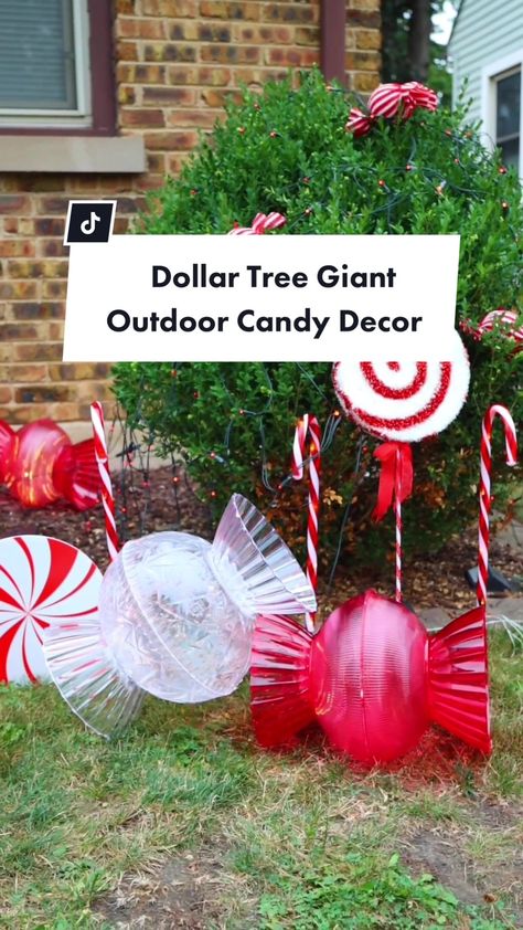 Fake Candy Decorations Diy, Dollar Tree Bowls, Bargain Bethany, Fake Candy Decorations, Christmas Outdoor Decor, Candy Decorations Diy, Diy Christmas Candy, Candy Decor, Fake Candy