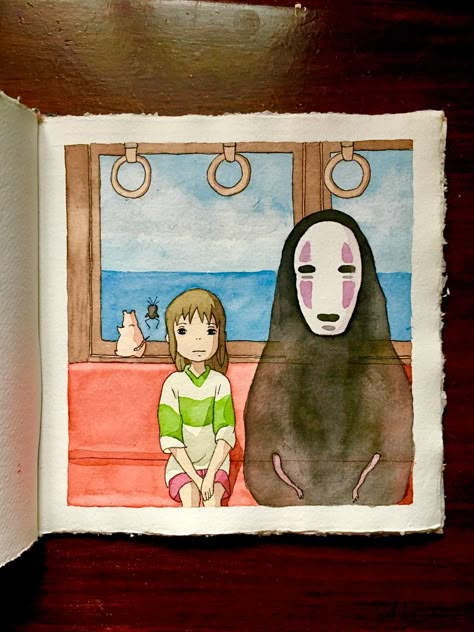 Sketches From Movies, Watercolor Art Characters, Ghibli Drawing Watercolor, Cute Art Watercolor, Watercolor Art Studio Ghibli, Anime With Watercolor, Ghibli Drawing Ideas, Studio Ghibli Drawing Ideas, Studio Ghibli Inspired Art