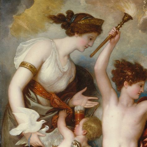 West, Benjamin (1738-1820), Omnia Vincit Amor, or The Power of Love in the Three Elements, 1809, Herbert James Draper, Benjamin West, Aphrodite Goddess, Oil Painting Woman, Baroque Painting, Rennaissance Art, Jackson Pollock, Romantic Art, Ethereal Art