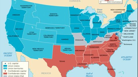 A brief comparison of the Union and Confederacy before the start of the US Civil War as well as how slavery was the cause of the war. Map Of The United States, United States Map, States In America, State Of The Union, Northern Virginia, State Map, Us History, The Union, Us Map