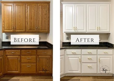 Exactly How To Paint Oak Cabinets (Written By A Pro!) - Painted by Kayla Payne Paint Oak Cabinets, Updating Oak Cabinets, Repainting Kitchen Cabinets, Diy Kitchen Cabinets Makeover, Honey Oak Cabinets, Painting Oak Cabinets, Oak Cupboard, Cheap Ideas, Oak Kitchen Cabinets